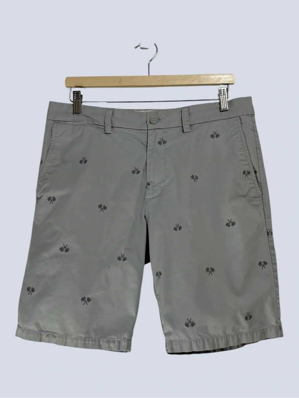 Old Navy Ultimate Slim Chino Shorts Palm Trees Gray Cotton 10” Inseam W33
